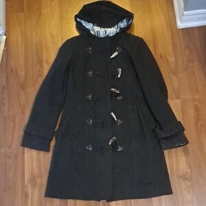 Tulle Black Hooded Toggle Trench Coat